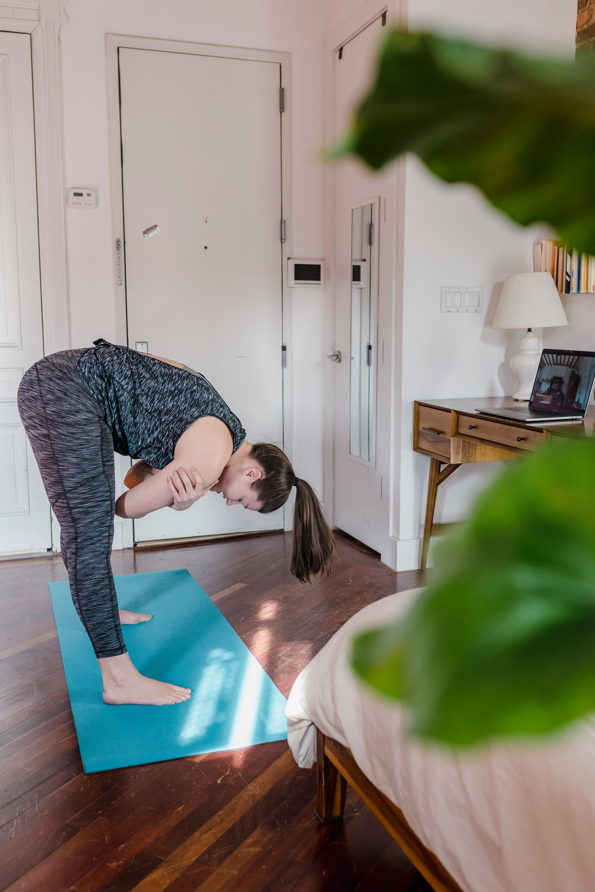 Woman Doing Online Yoga Class